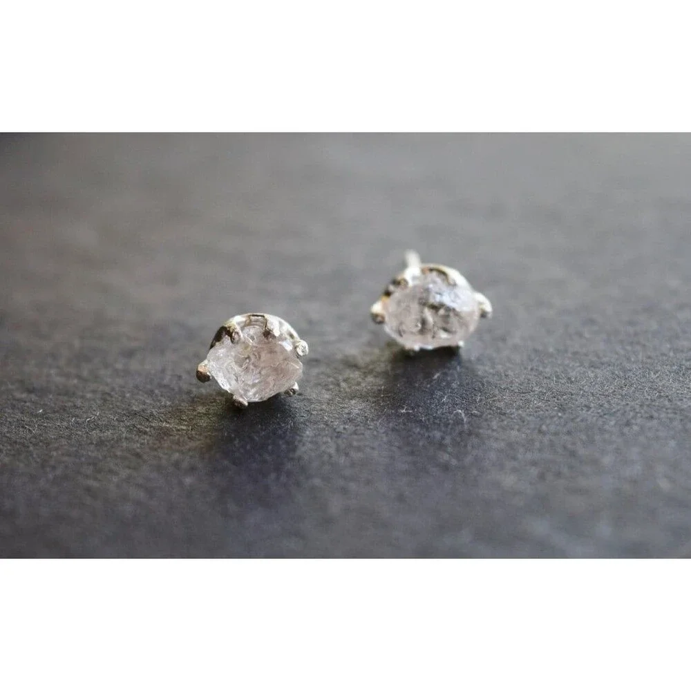 Lake County diamond earrings, 925 sterling silver, raw gemstones